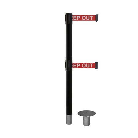 MONTOUR LINE Stanchion Dual Belt Bar.Removable Base Black Post 9ft.RDang..Belt MX630DR-BK-DANGERW-90